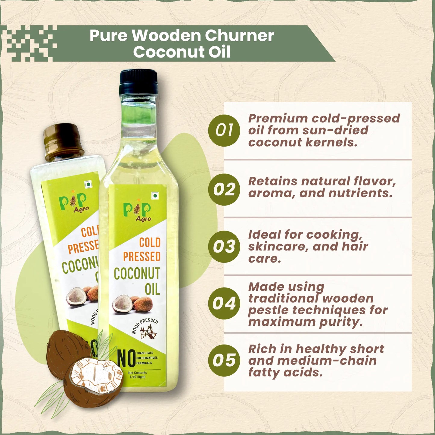 Wooden Churner Coconut Oil - Cold Pressed | नारळ तेल