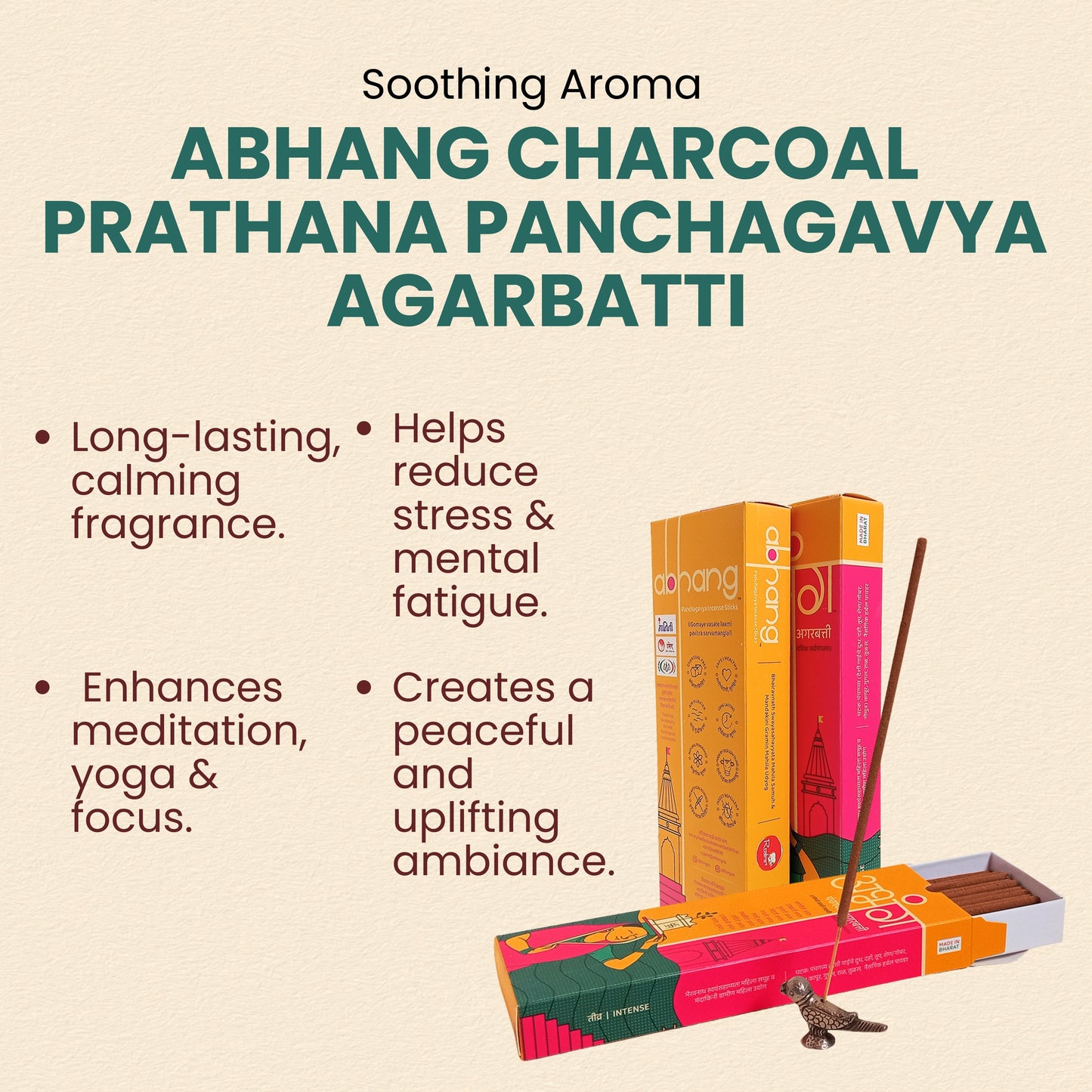 ABHANG Charcoal-Free PRATHANA Panchagavya Intense Agarbatti - 100g Avg 60 sticks | Natural, Natural,Long-Lasting Fragrance,Made By Cow Dung, No Artificial Essence