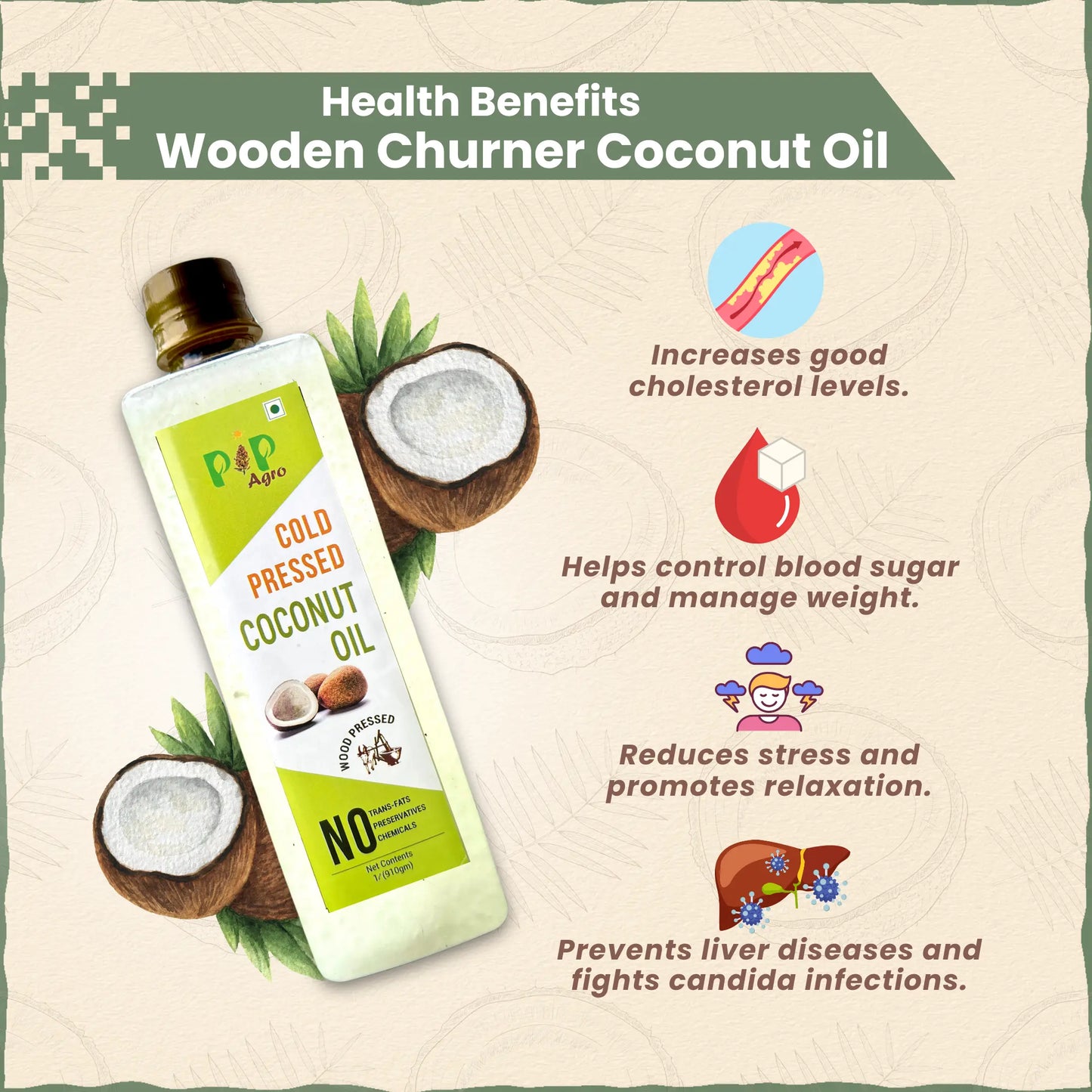 Wooden Churner Coconut Oil - Cold Pressed | नारळ तेल