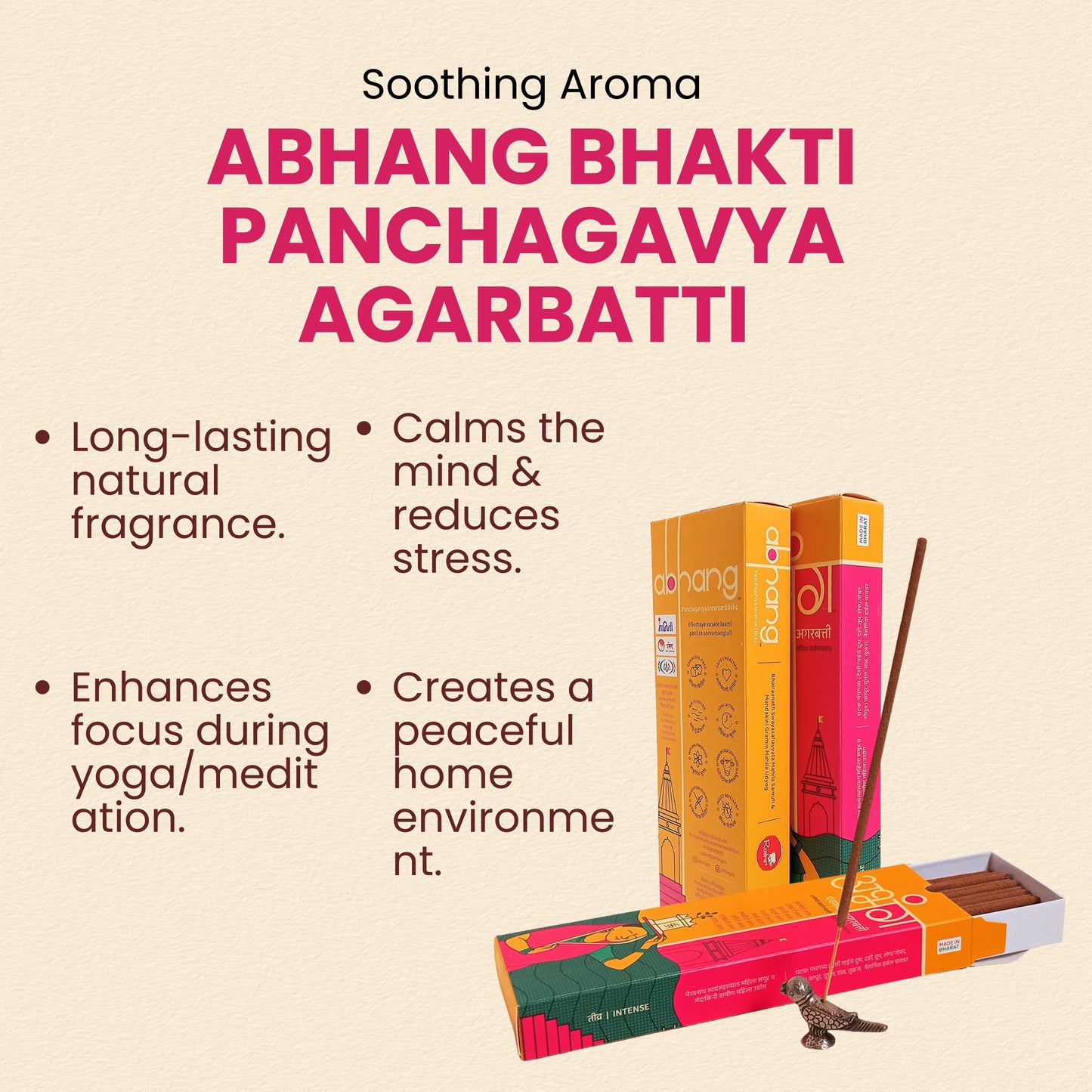 ABHANG Charcoal-Free BHAKTI Panchagavya Intense Agarbatti - 100g Avg 60 sticks | Natural, Natural,Long-Lasting Fragrance,Made By Cow Dung, No Artificial Essence