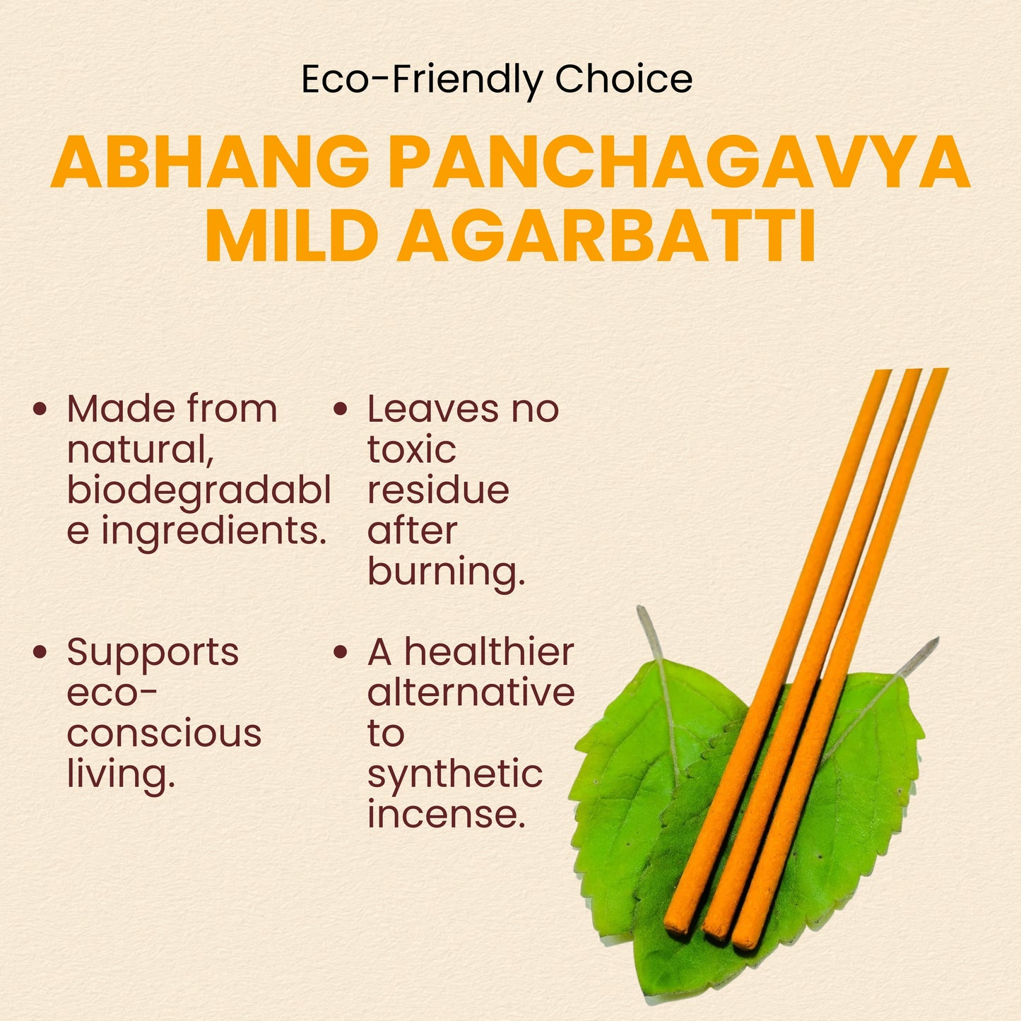 ABHANG Charcoal-Free Panchagavya Mild Agarbatti – 100g Avg 60 sticks | Natural, Mild Fragrance, Eco-Friendly, Made By Cow Dung, No Artificial Essence