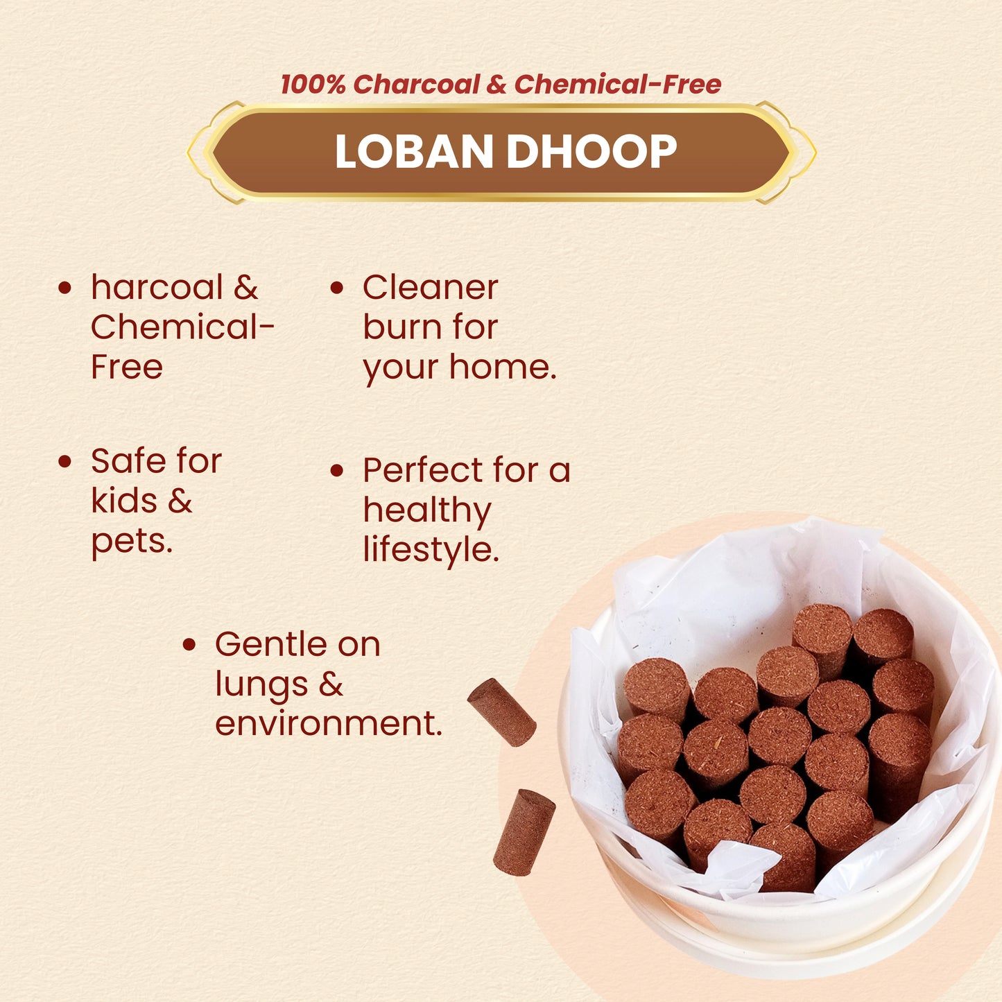ABHANG Charcoal - Free LOBON Dhoop - Pack of 20 sticks | Long Lasting Natural Fragrance, Made By Cow Dung, No Artificial Essence