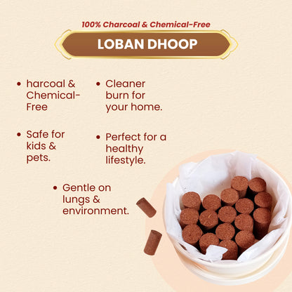 ABHANG Charcoal - Free LOBON Dhoop - Pack of 20 sticks | Long Lasting Natural Fragrance, Made By Cow Dung, No Artificial Essence