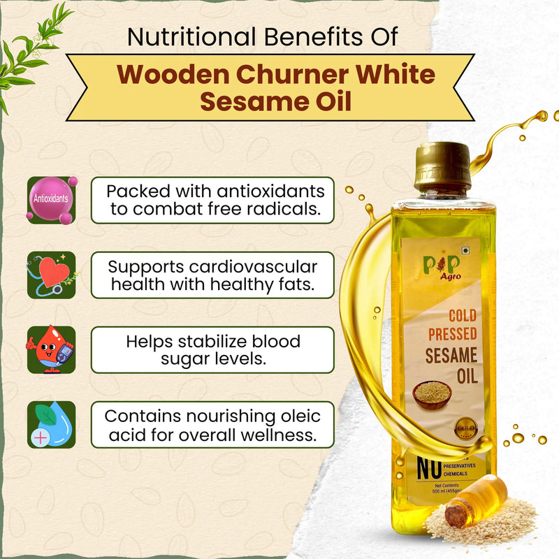 White Sesame Wooden Cold Pressed Oil | पांढरे तीळ तेल