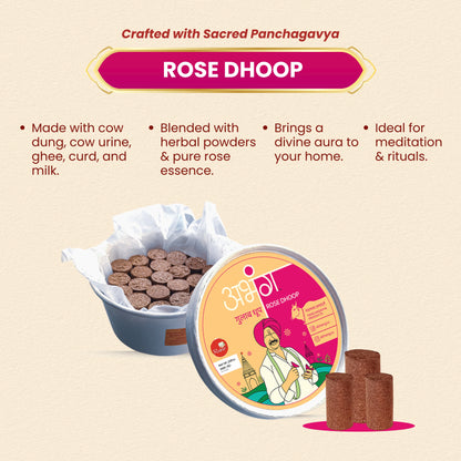 ABHANG Charcoal-Free ROSE Dhoop Sticks Pack of 20 sticks, Long Lasting Natural Fragrance, Made By Cow Dung, No Artificial Essence