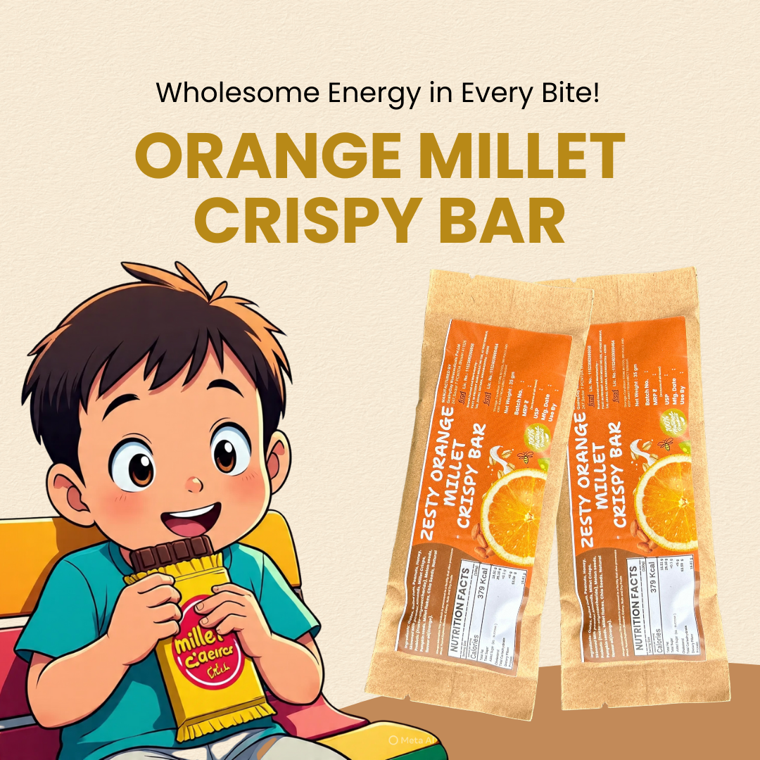 Zesty Orange Millet Crispy BAR 40g | Oats,Almond, Dates, Peanut & Super Seeds - No Added Sugar | मिलेट ऑरेंज बार