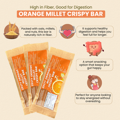 Zesty Orange Millet Crispy BAR 40g | Oats,Almond, Dates, Peanut & Super Seeds - No Added Sugar | मिलेट ऑरेंज बार