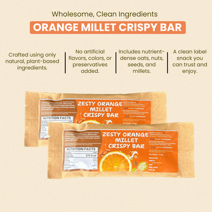 Zesty Orange Millet Crispy BAR 40g | Oats,Almond, Dates, Peanut & Super Seeds - No Added Sugar | मिलेट ऑरेंज बार