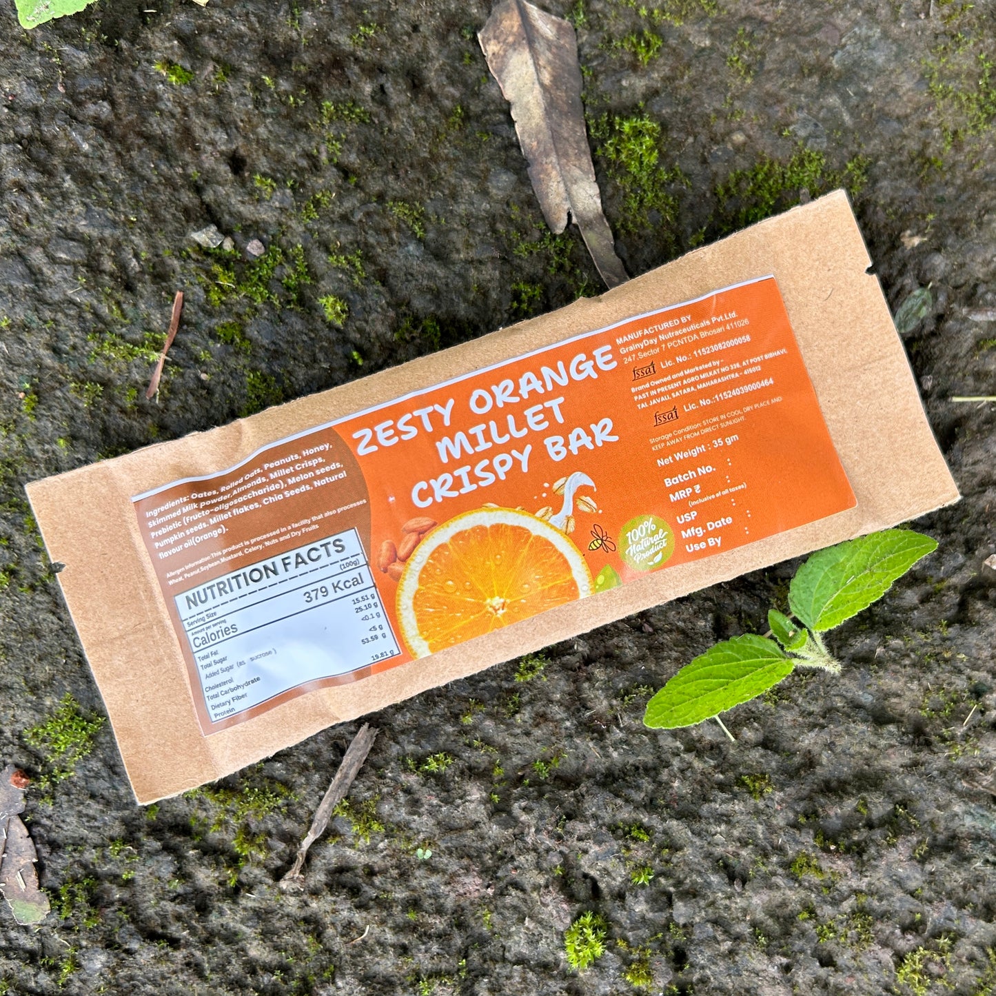 Zesty Orange Millet Crispy BAR 40g | Oats,Almond, Dates, Peanut & Super Seeds - No Added Sugar | मिलेट ऑरेंज बार
