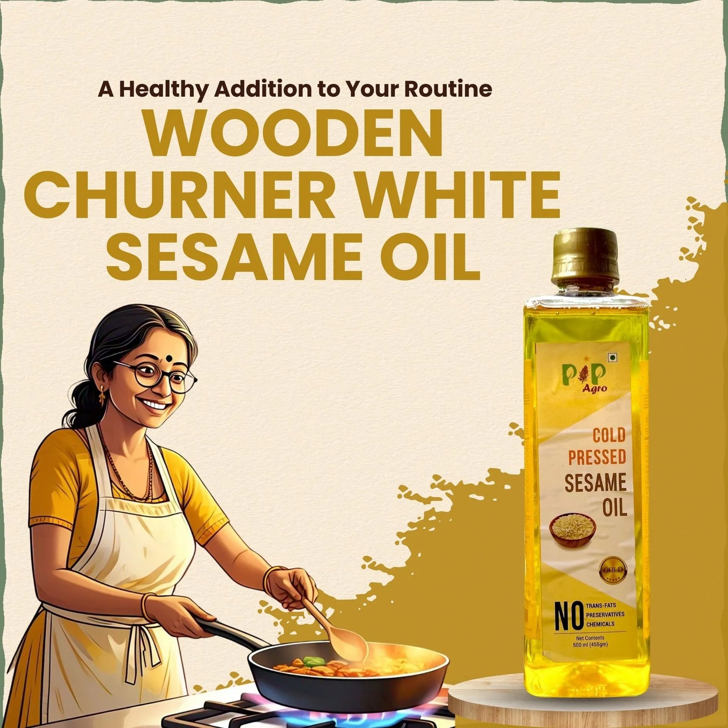 Wooden Churner White Sesame Oil | पांढरे तीळ तेल