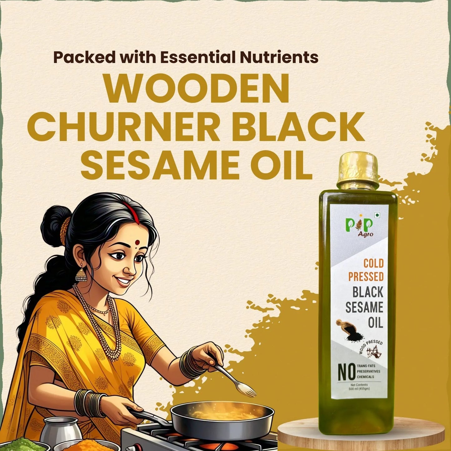 Wooden Churner Black Sesame Oil - Cold Pressed | काळे तीळ तेल