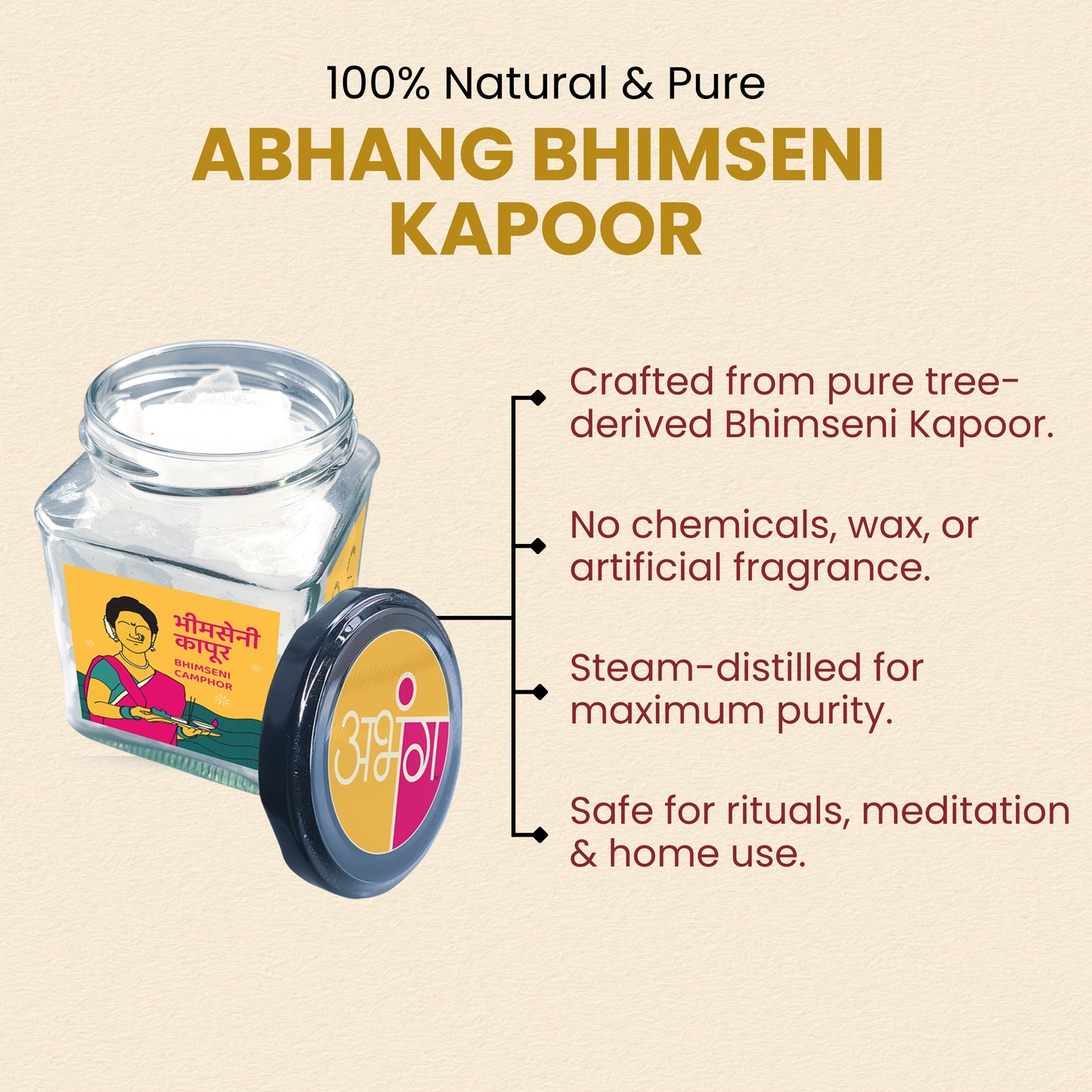 ABHANG Bhimseni Kapoor (Camphor) 100g Glass Jar – Natural, Pure Fragrance