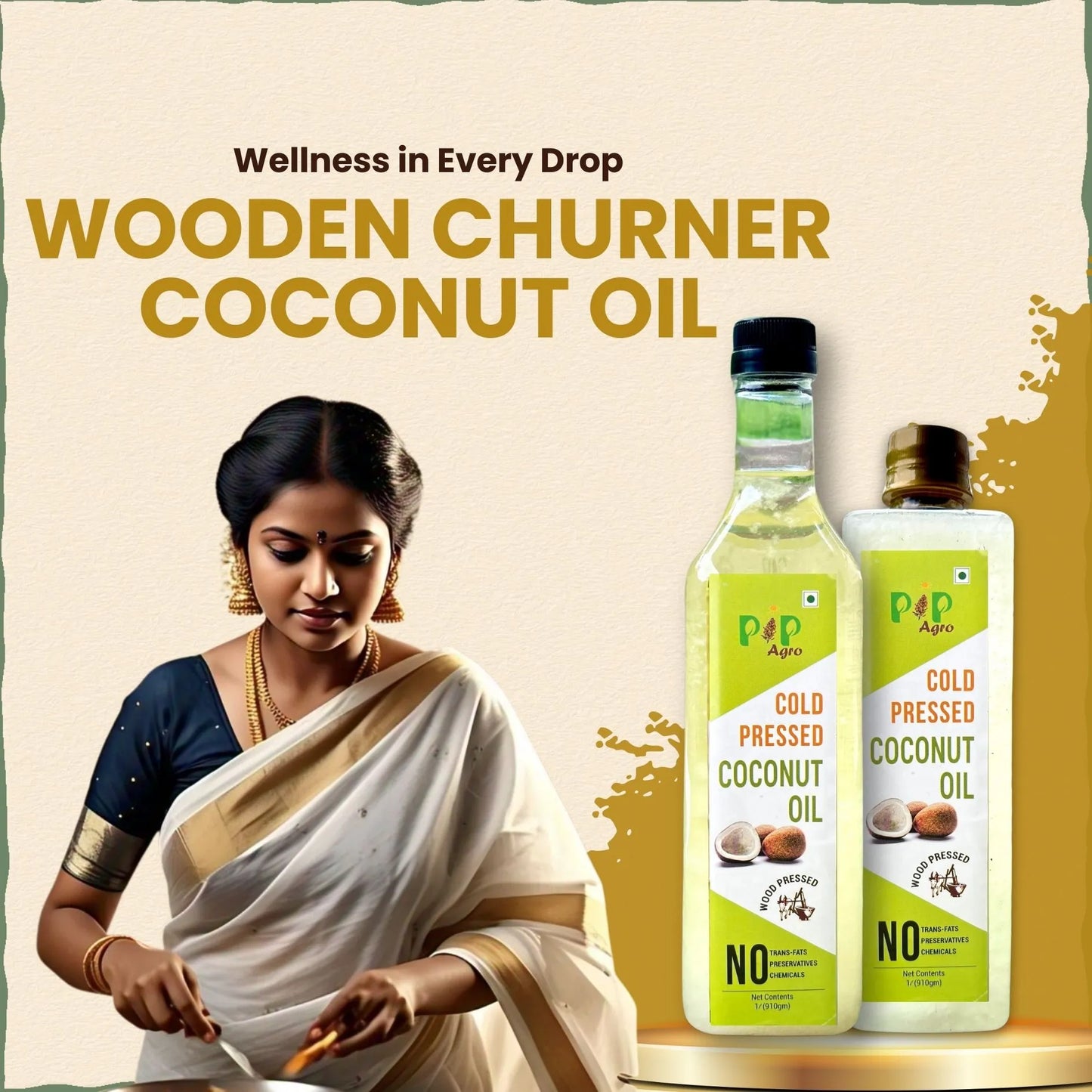 Wooden Churner Coconut Oil - Cold Pressed | नारळ तेल