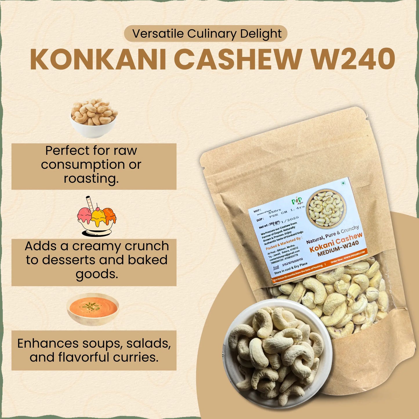 Konkani Cashew | Konkani Kaju | Medium-W240 | काजू 240