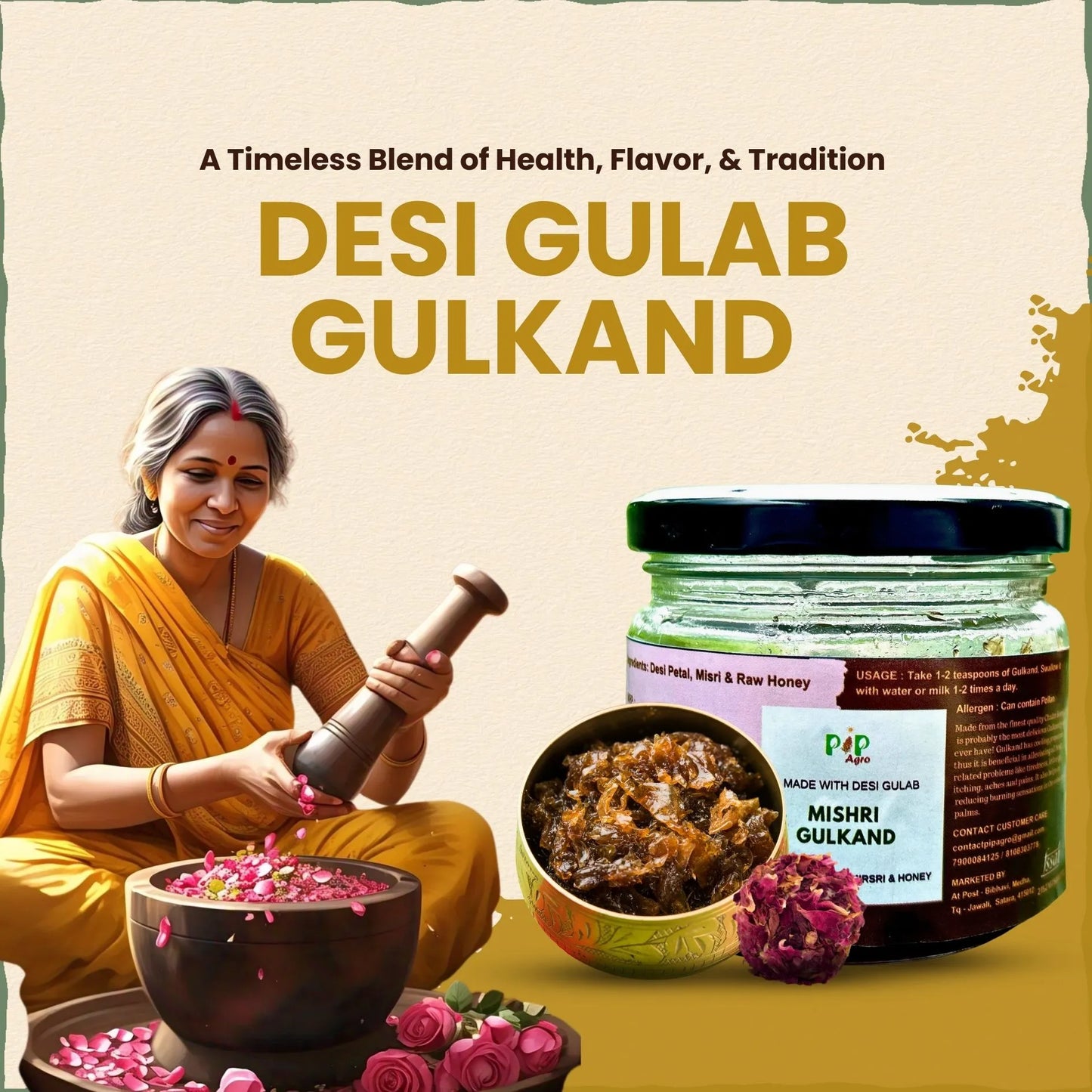 Desi Gulab Gulkand | 100% Sun-Cooked Pure Rose Petal | Jam Sweetened with Raw Sugar (Mishri) | गुलकंद