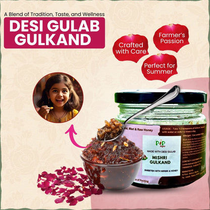 Desi Gulab Gulkand | 100% Sun-Cooked Pure Rose Petal | Jam Sweetened with Raw Sugar (Mishri) | गुलकंद