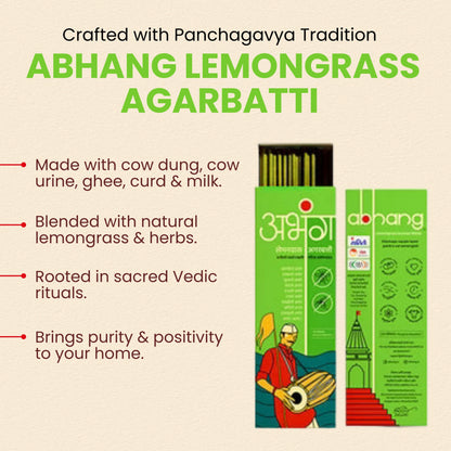 ABHANG Charcoal-Free Lemongrass Incense Sticks / Agarbatti - 100g Avg 60 sticks | Natural,Long-Lasting Fragrance, Made By Cow Dung