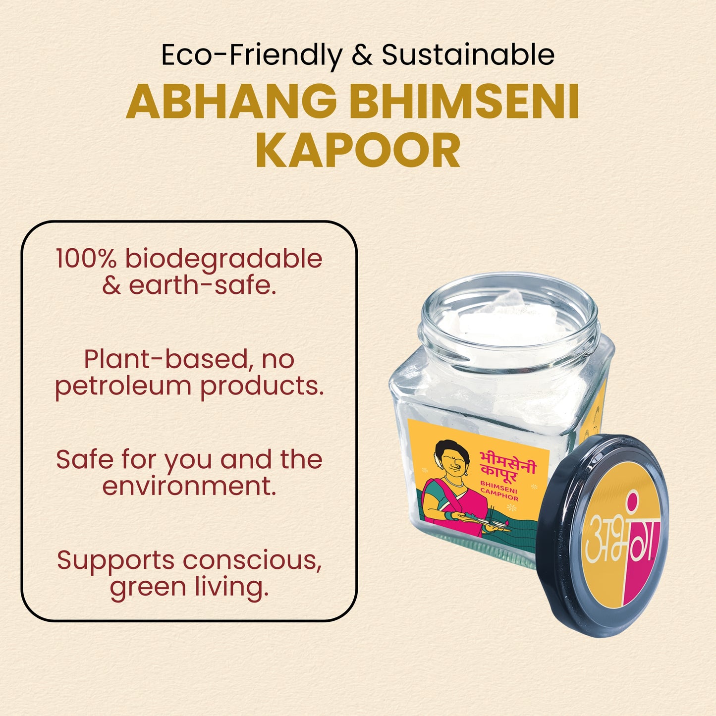 ABHANG Bhimseni Kapoor (Camphor) 100g Glass Jar – Natural, Pure Fragrance