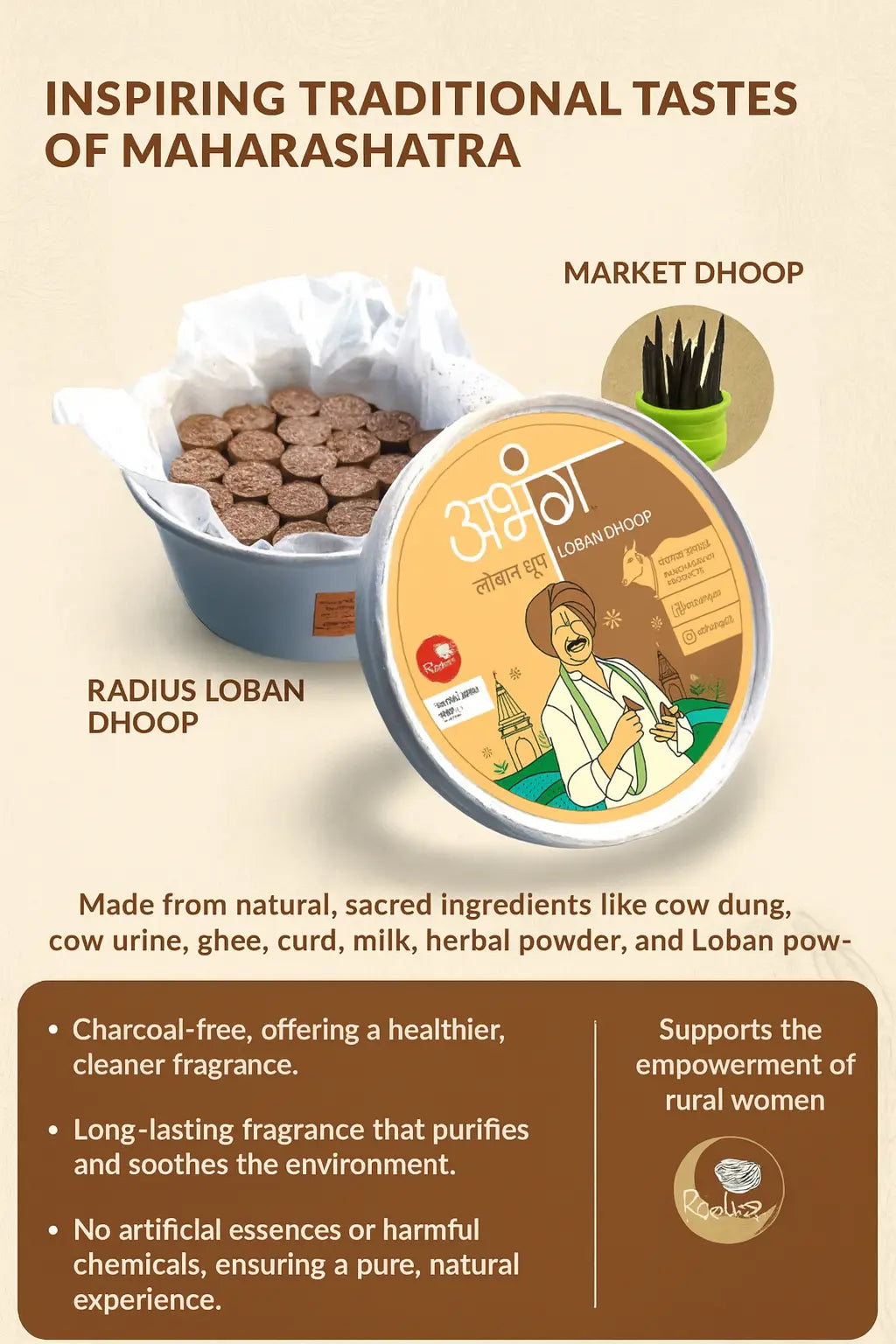 ABHANG Charcoal - Free GUGGUL Dhoop - Pack of 20 sticks | Long Lasting Natural Fragrance, Made By Cow Dung, No Artificial Essence