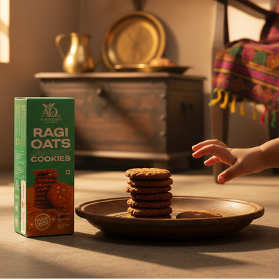 Ragi / Nachani Oats Ghee-Jaggery cookies | नाचणी ओट्कुस कुकीज